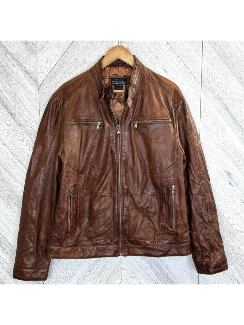 Boutique of Leathers Mens XL Brown Leather Cafe Racer Moto Jacket Buttery Soft